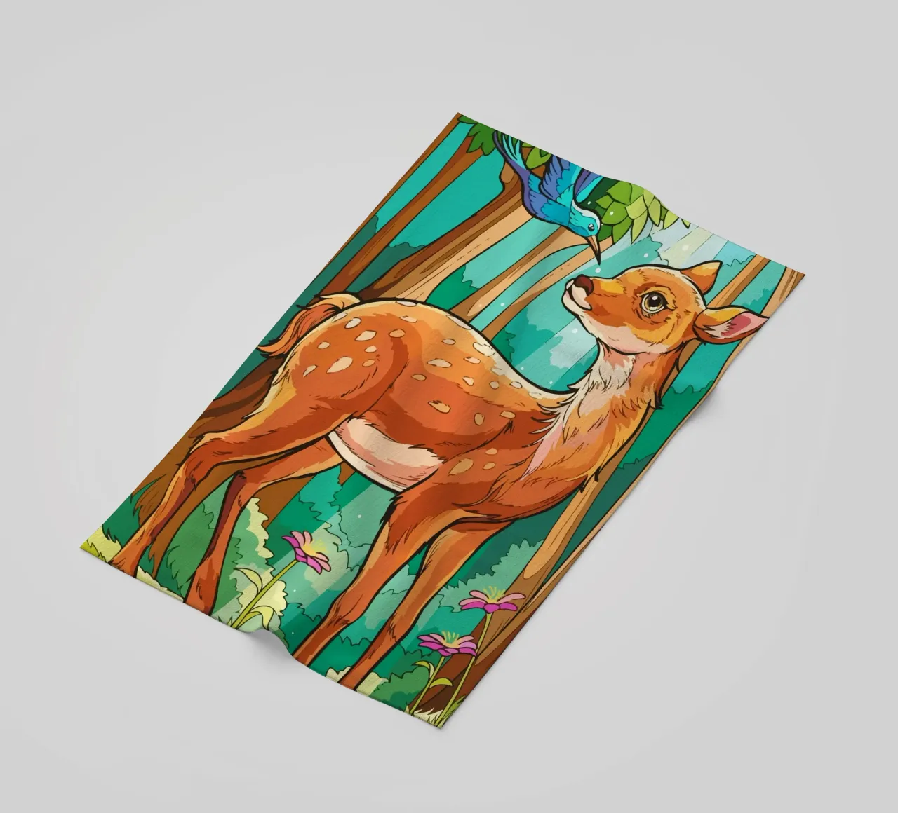 deer playing with birds telo mare da Dumery Art