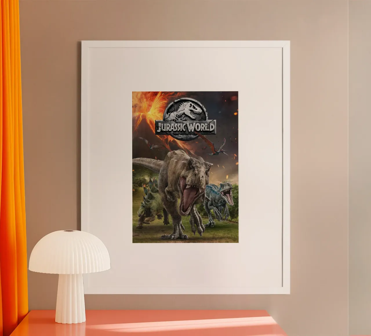 il regno caduto di jurassic world poster con telaio in legno da mix mate