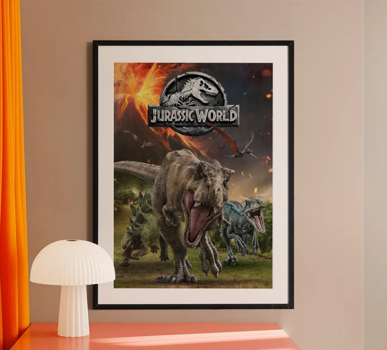 il regno caduto di jurassic world poster con telaio in legno da mix mate