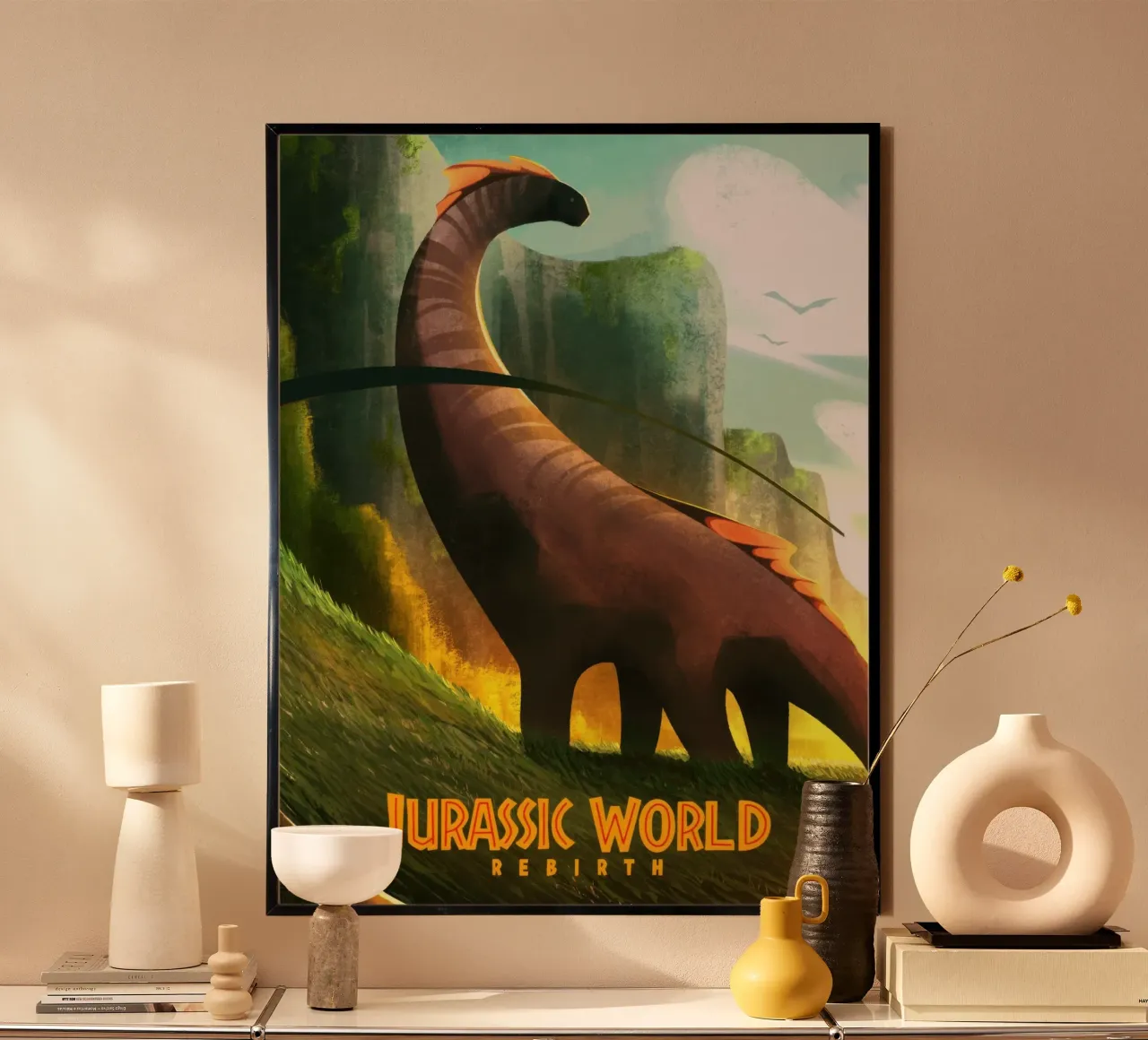 rinascita del mondo giurassico poster con telaio in plastica da mix mate