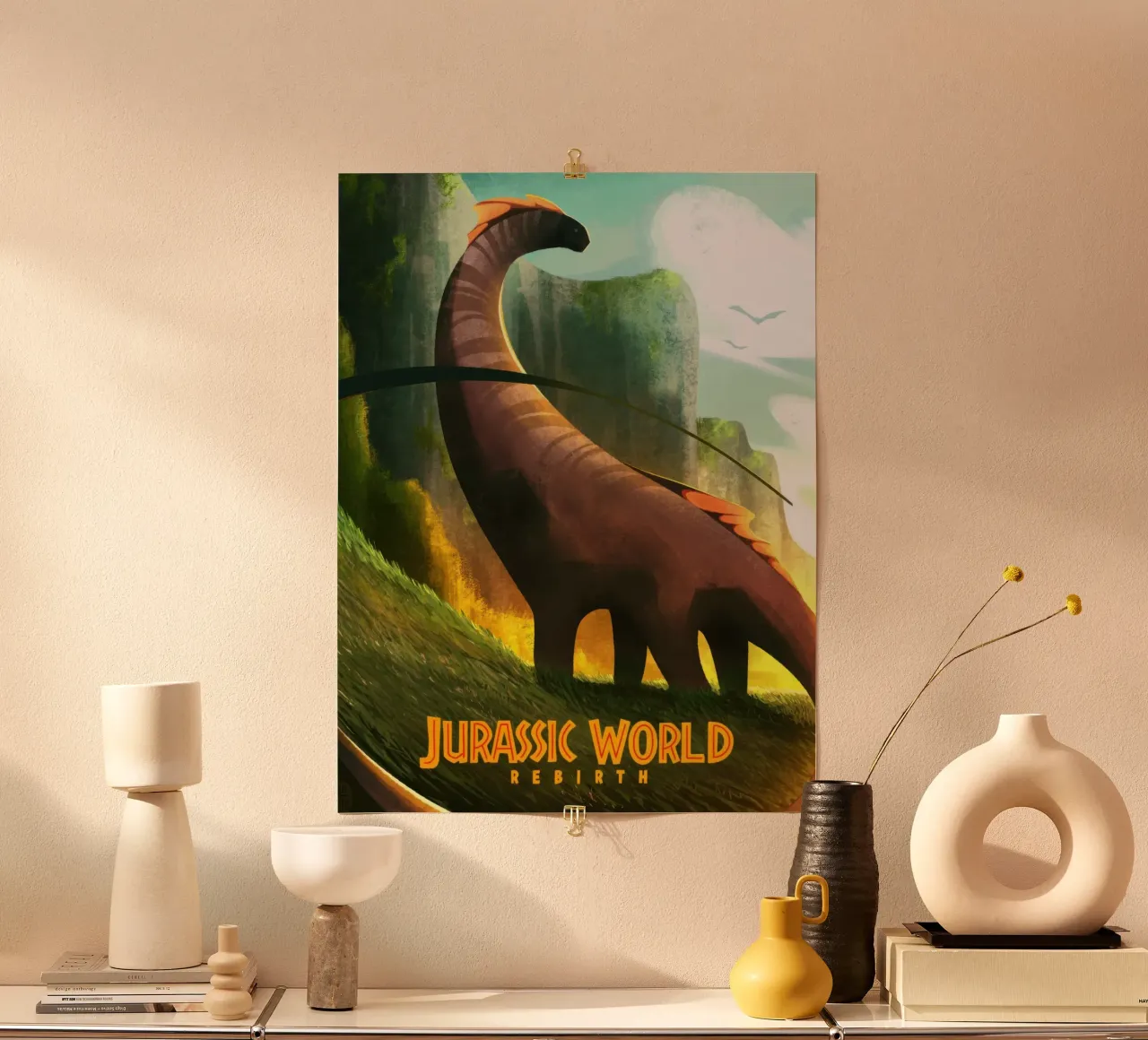 rinascita del mondo giurassico poster con telaio in plastica da mix mate