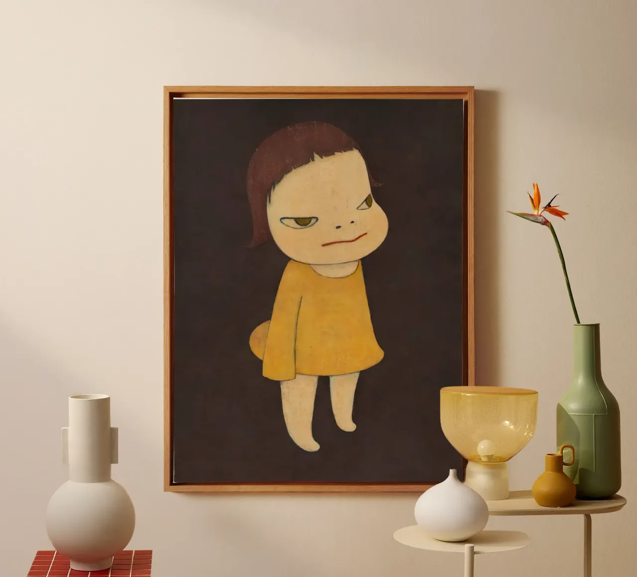 Alleen staan yoshitomo nara canvas met Baklijst van mix mate
