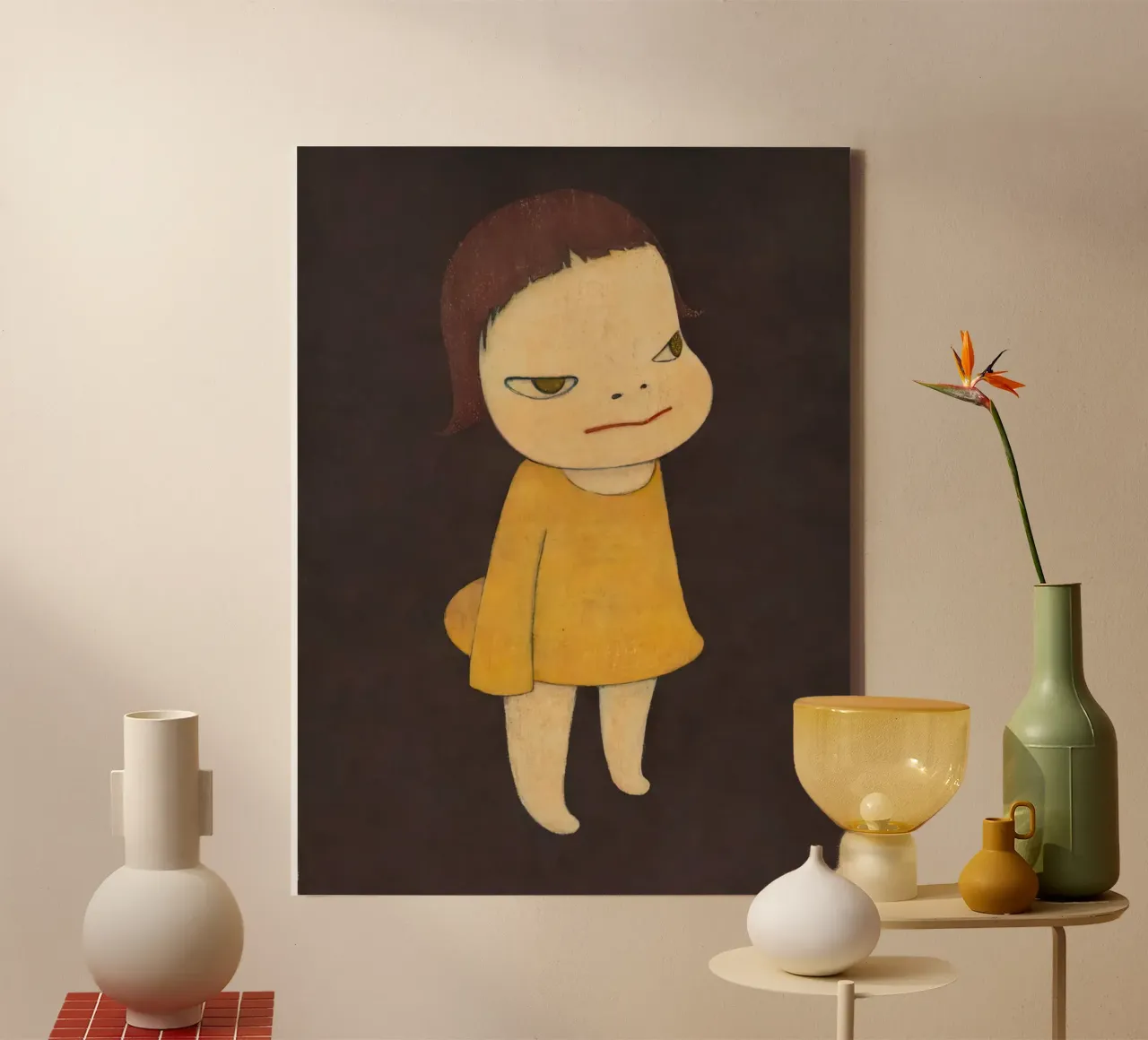 Alleen staan yoshitomo nara canvas met Baklijst van mix mate