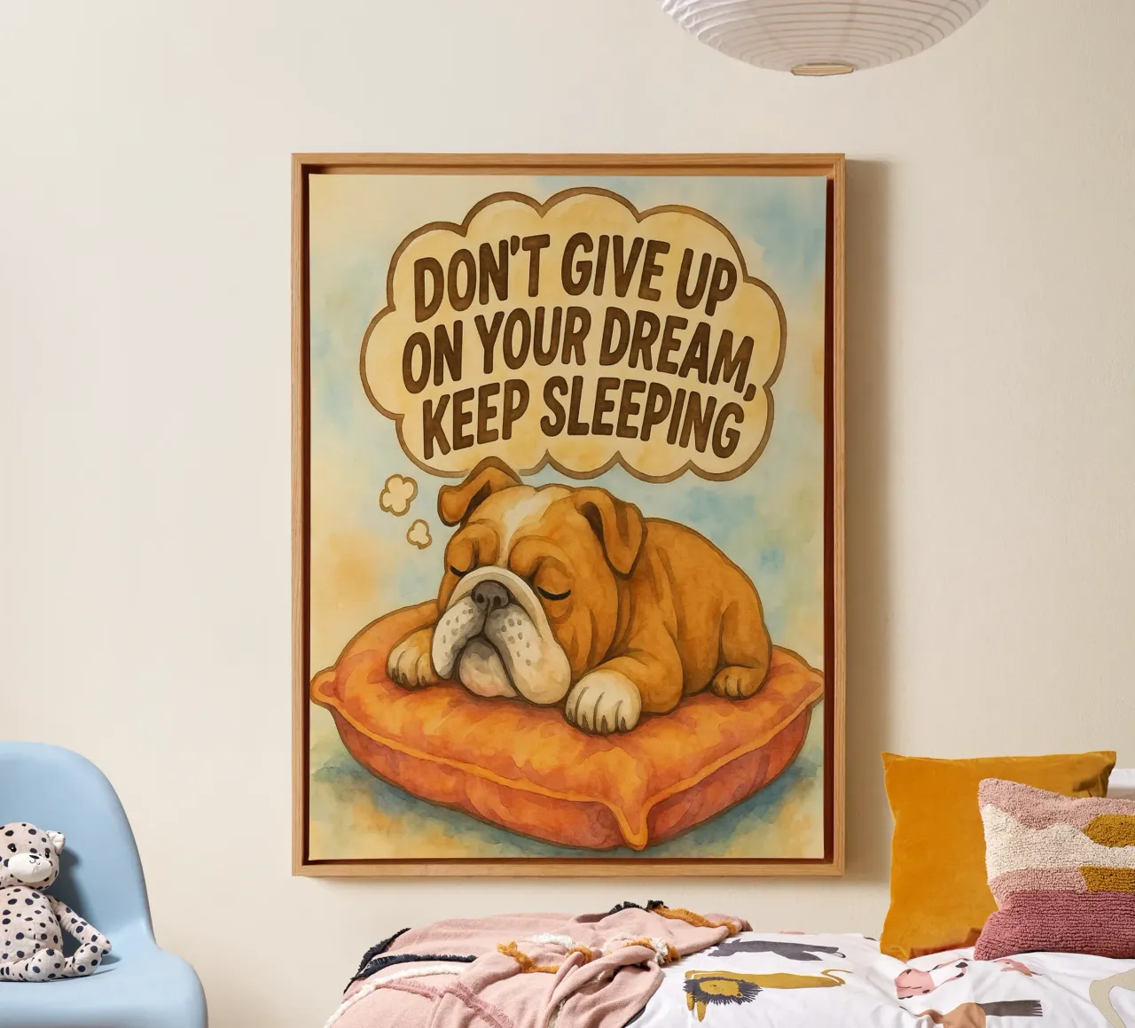 geef je droom niet op blijf slapen grappige bulldog canvas met Baklijst van wadasx