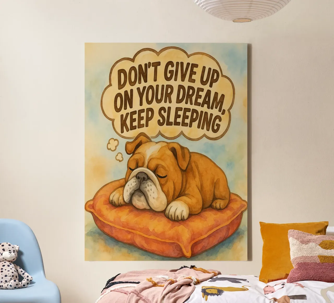 geef je droom niet op blijf slapen grappige bulldog canvas met Baklijst van wadasx