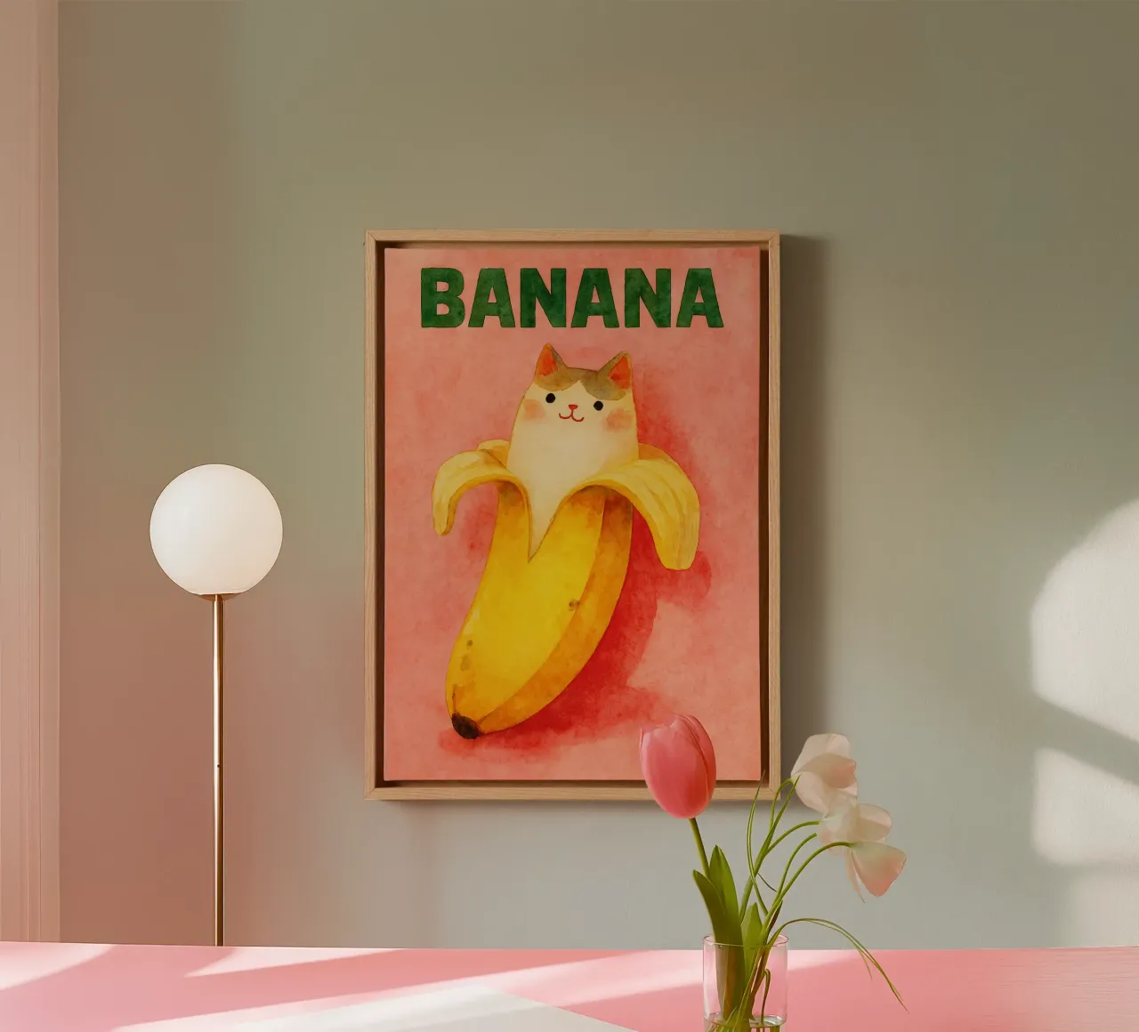 grappige banaan kat canvas met Baklijst van wadasx