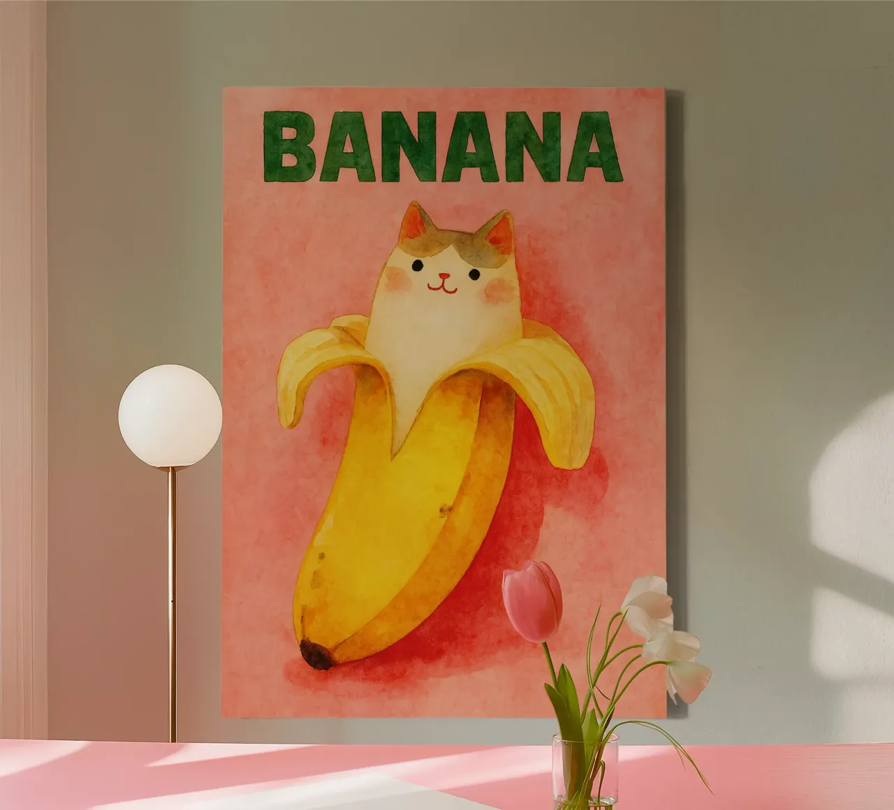 grappige banaan kat canvas met Baklijst van wadasx