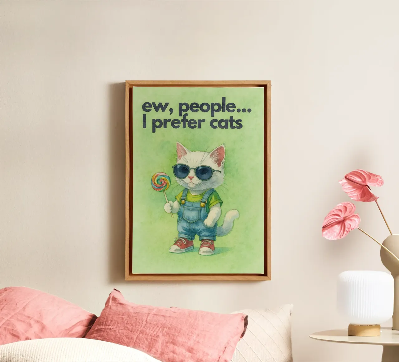 grappig ik heb liever katten canvas met Baklijst van wadasx
