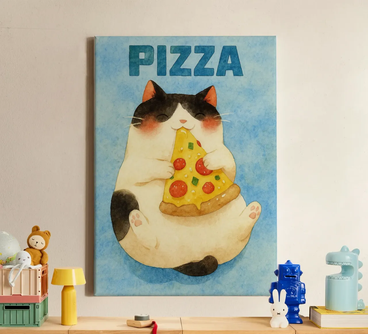 funny pizza cat tela con Cornice a cassetta da wadasx