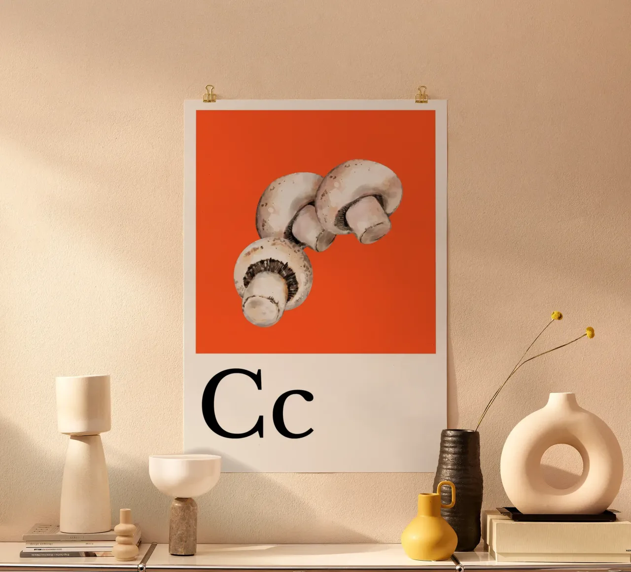 Buchstabe C - C wie Champignons Poster mit Holzrahmen von Grünkraftwerk