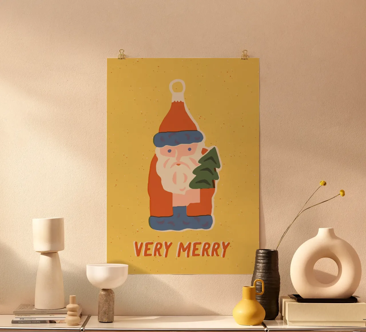 Happy Christmas No 51 poster con telaio in legno da treechild