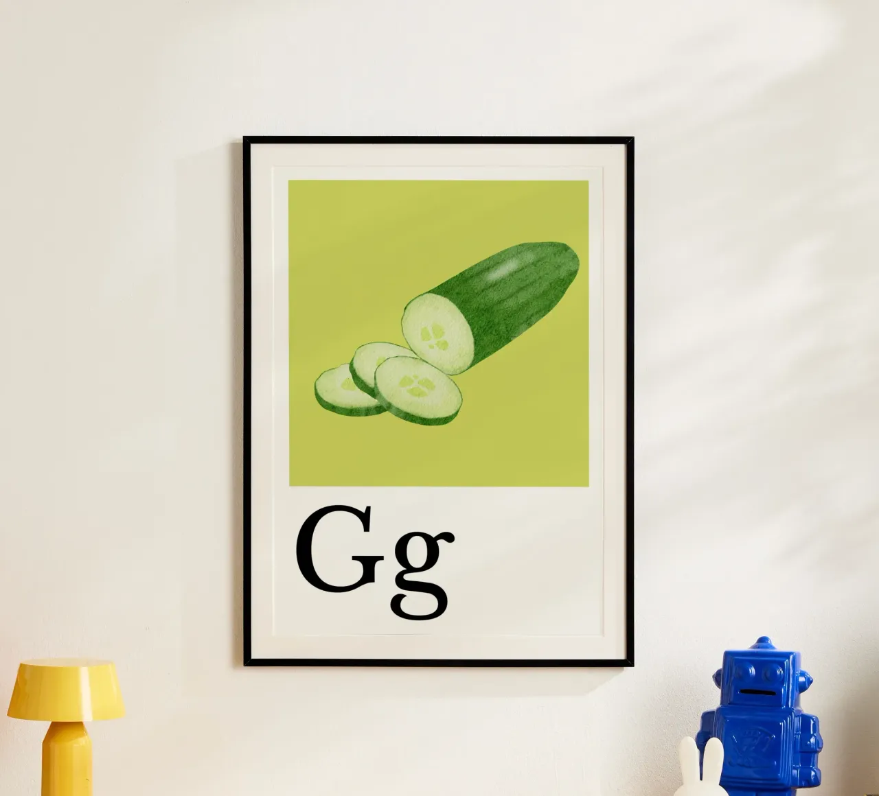 Buchstabe G - G wie Gurke poster con telaio in alluminio da Grünkraftwerk