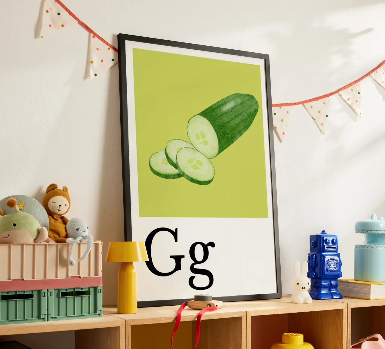 Buchstabe G - G wie Gurke poster con telaio in alluminio da Grünkraftwerk