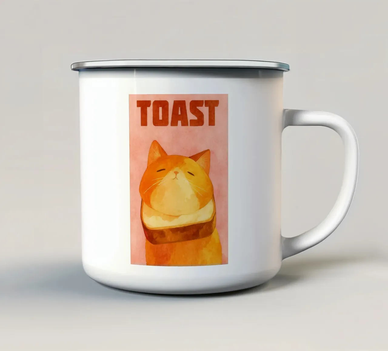 divertente gatto toast tazza in smalto da wadasx
