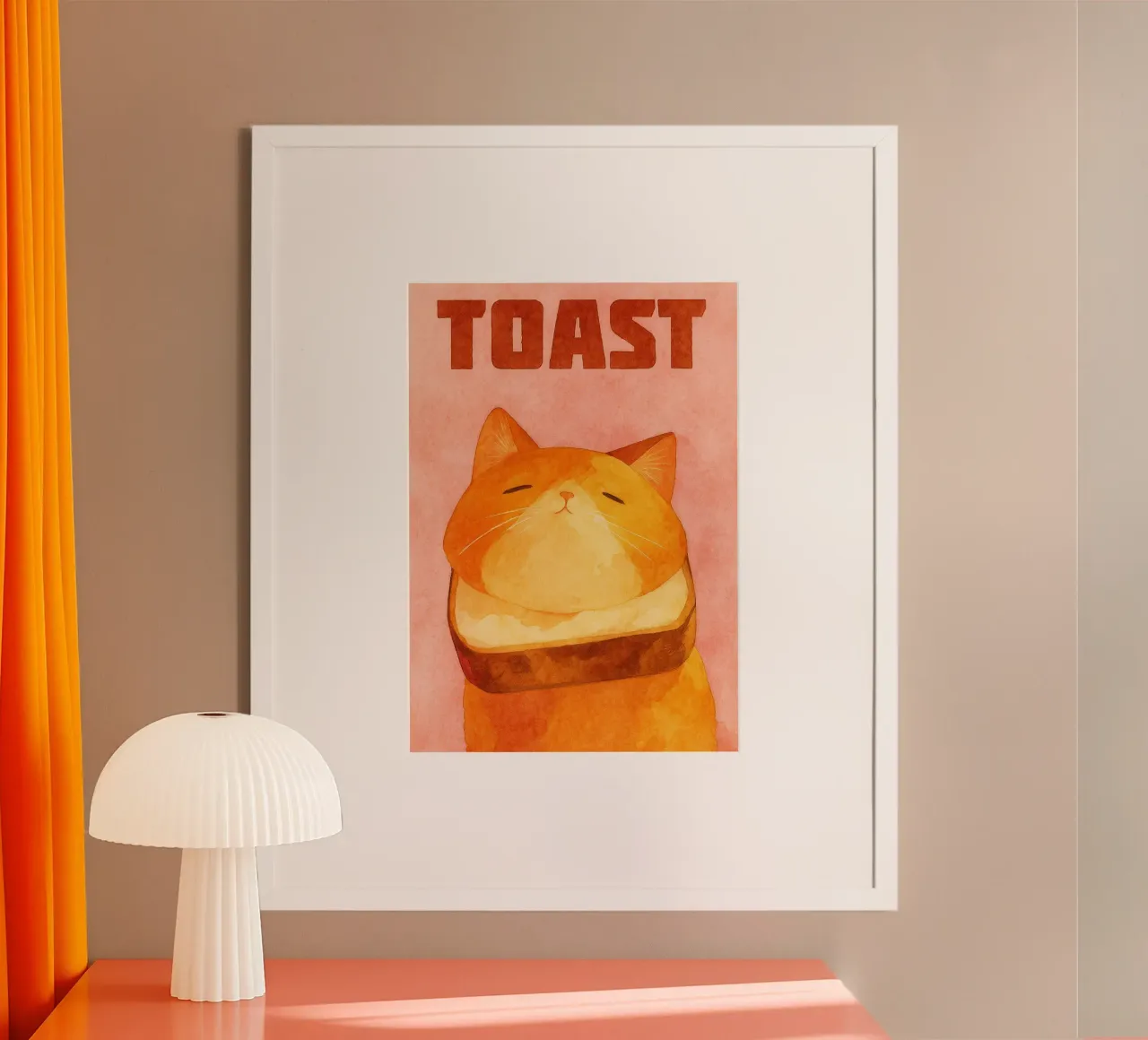 divertente gatto toast poster con telaio in plastica da wadasx