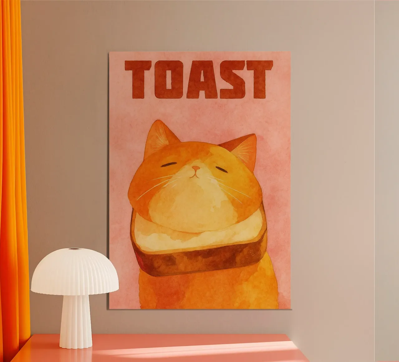 divertente gatto toast poster con telaio in plastica da wadasx