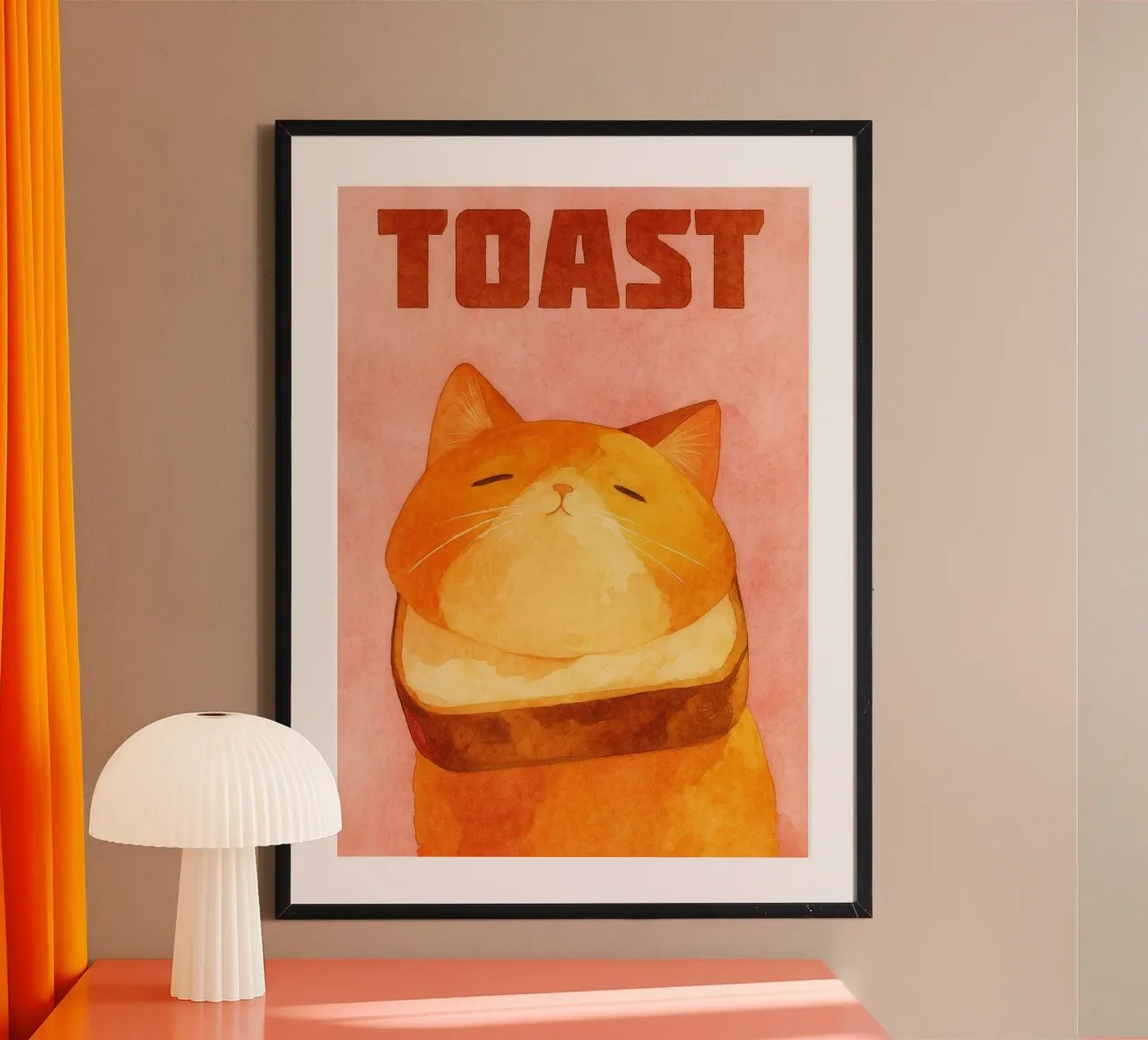 divertente gatto toast poster con telaio in plastica da wadasx