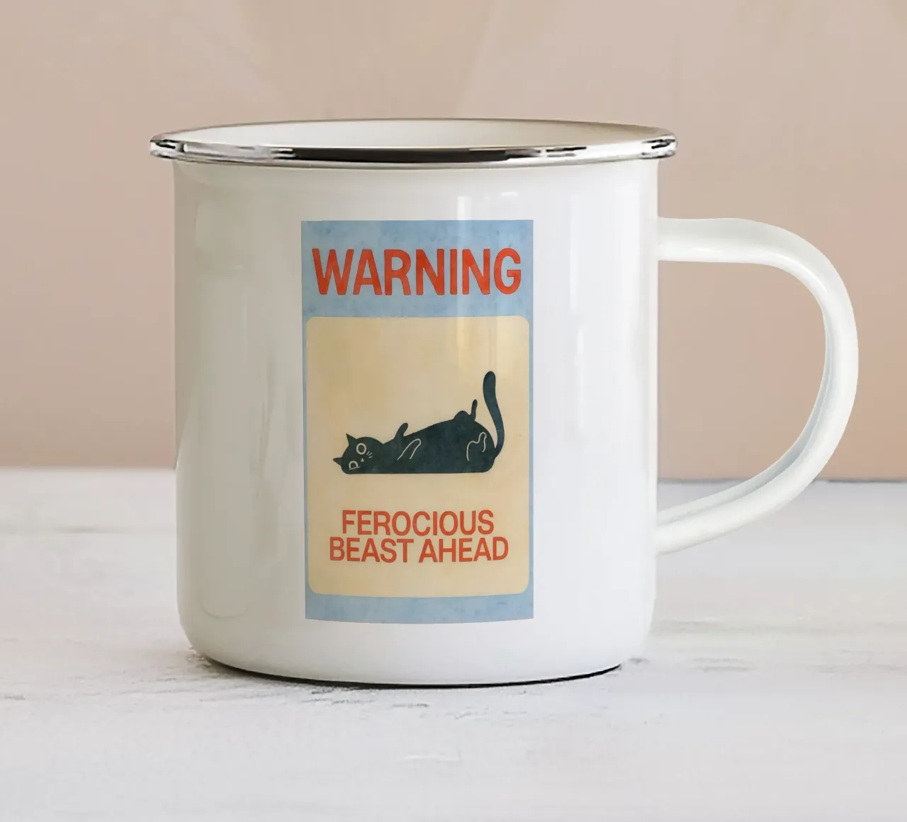 gatto divertente di avvertimento tazza in smalto da wadasx