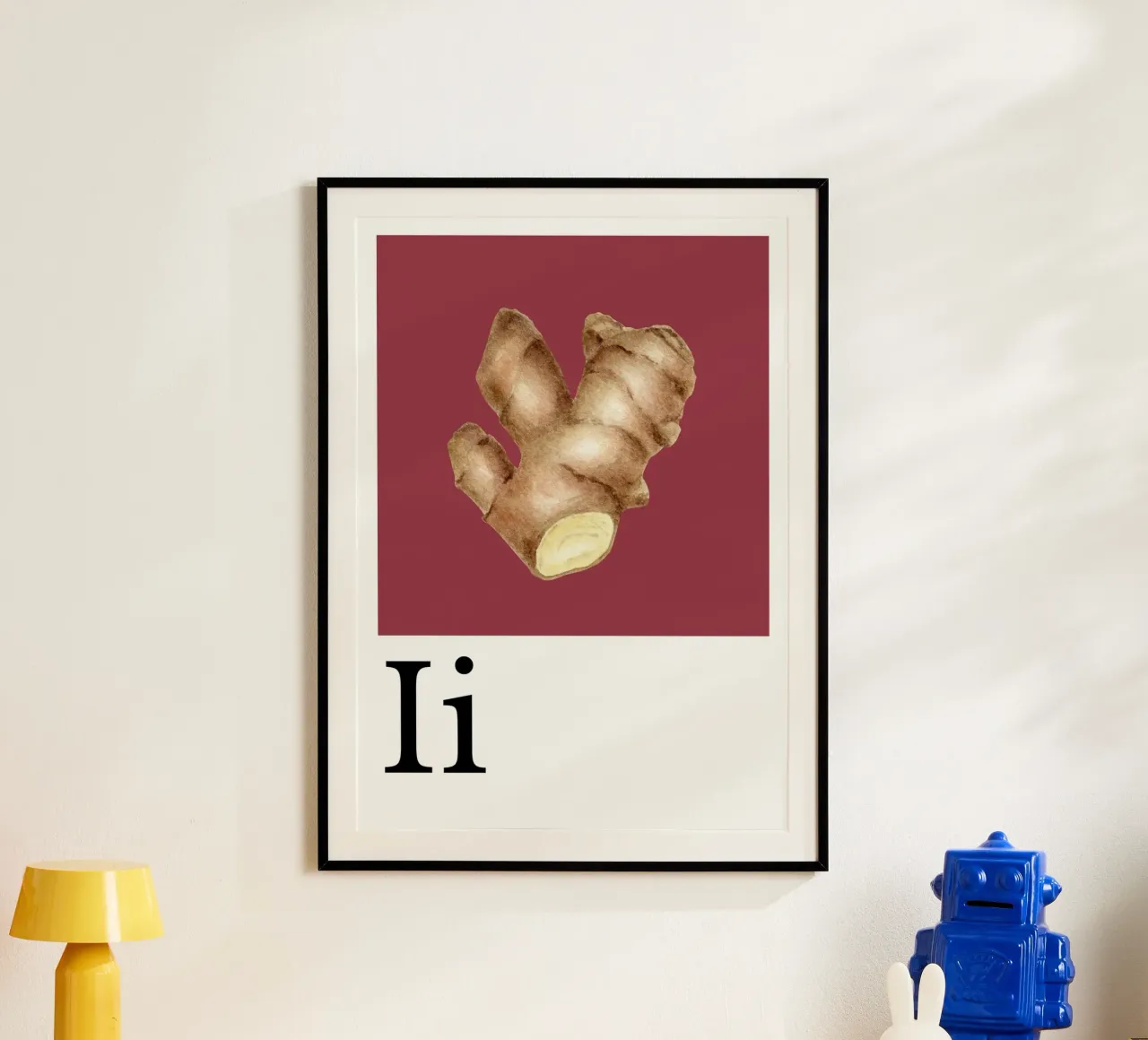 Buchstabe I - I wie Ingwer poster con telaio in alluminio da Grünkraftwerk