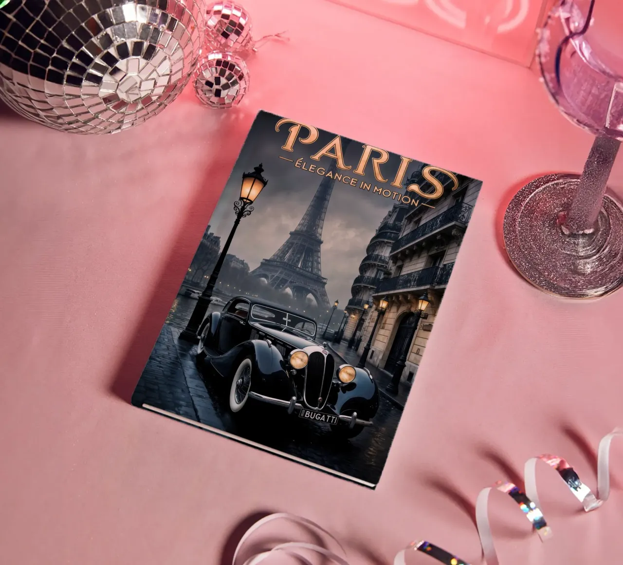 Fascino parigino nostalgico Auto d'epoca e Torre Eiffel diario da Robyn Santiago