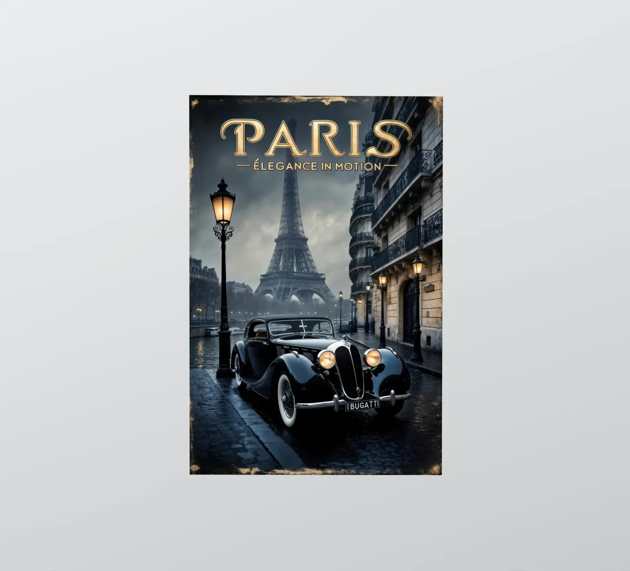 Fascino parigino nostalgico Auto d'epoca e Torre Eiffel adesivo da Robyn Santiago
