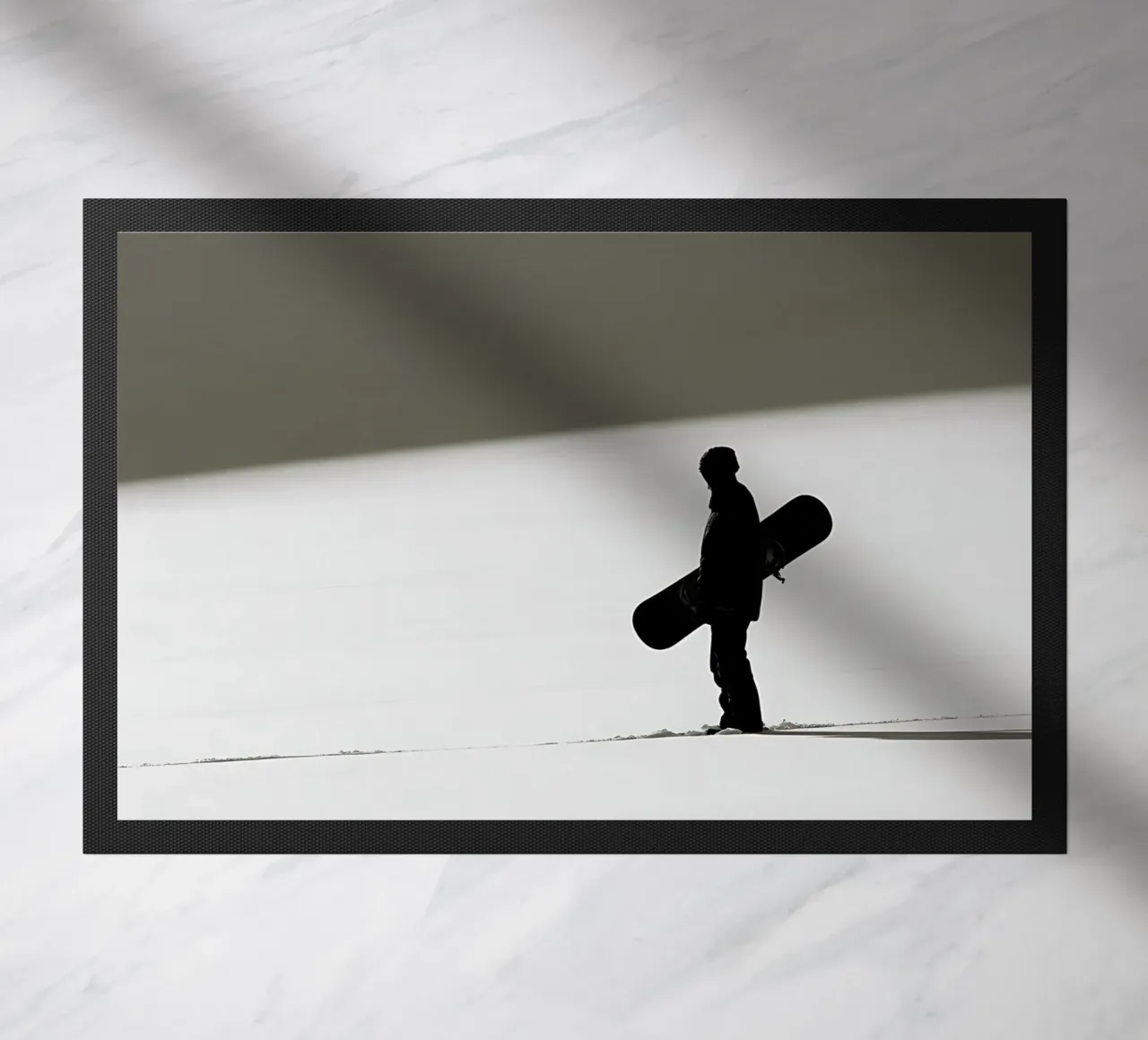 Snowboarding in the White Void doormat by GameDay Studio