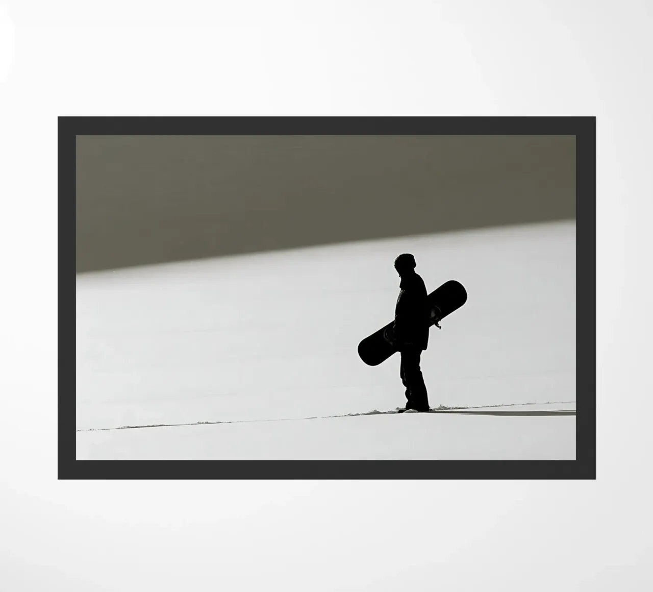 Snowboarding in the White Void doormat by GameDay Studio