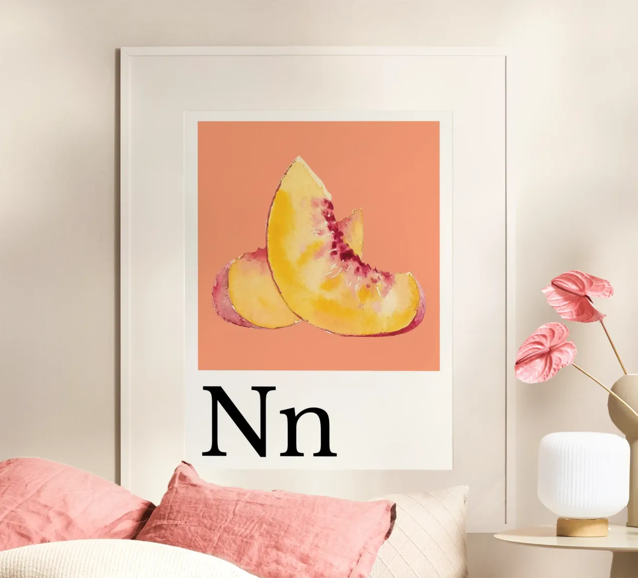 Buchstabe N - N wie Nektarine poster con telaio in legno da Grünkraftwerk