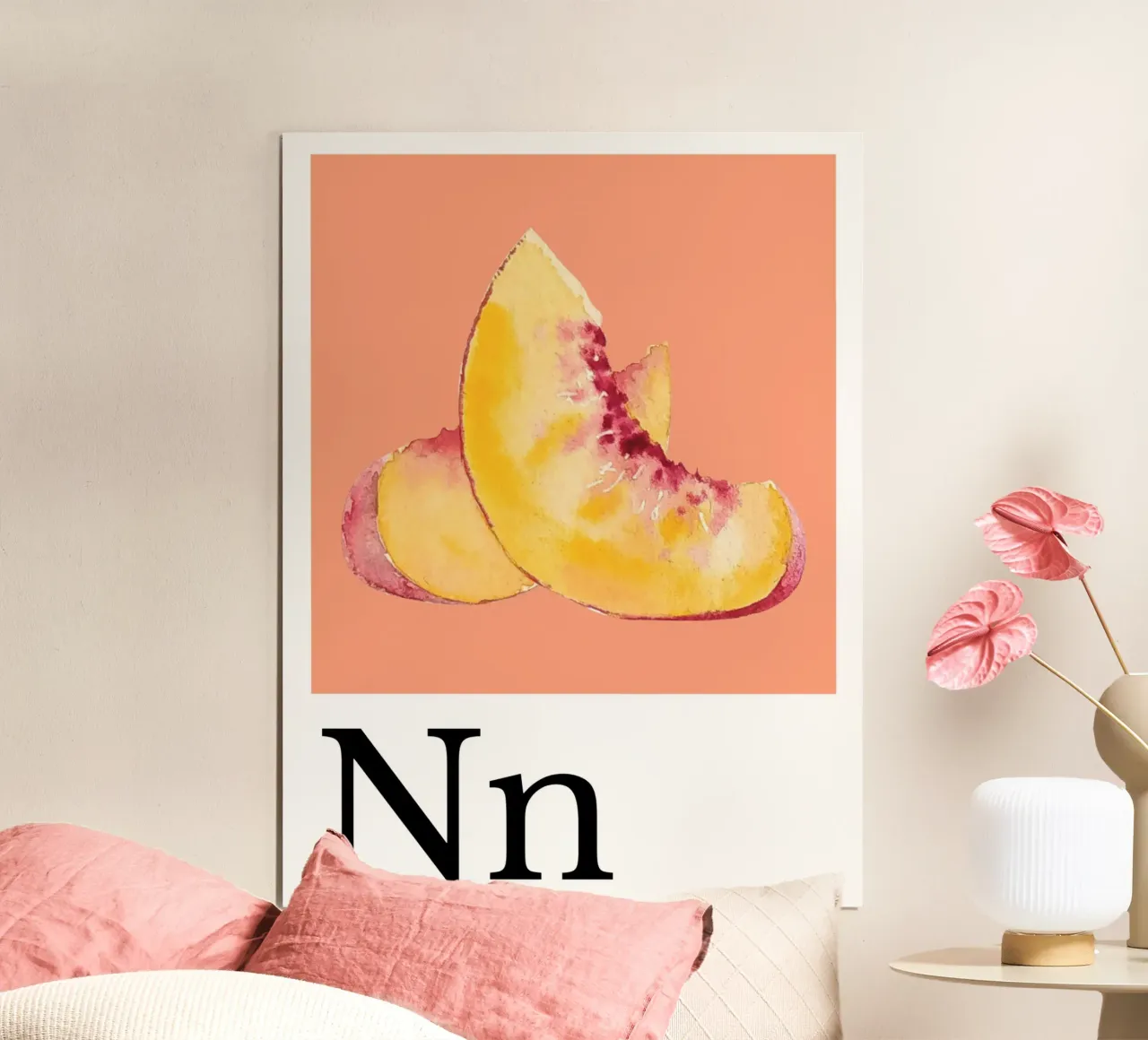 Buchstabe N - N wie Nektarine poster con telaio in legno da Grünkraftwerk