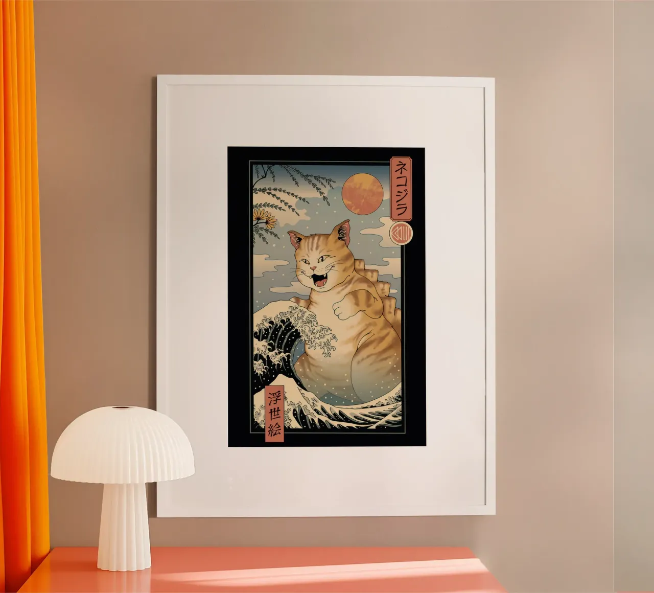 Vincent Trinidad - Catzilla Ukiyoe poster con telaio in alluminio da Robyn Santiago