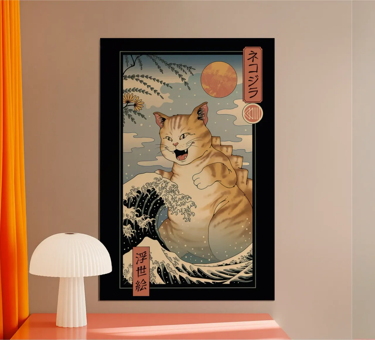 Vincent Trinidad - Catzilla Ukiyoe poster con telaio in alluminio da Robyn Santiago