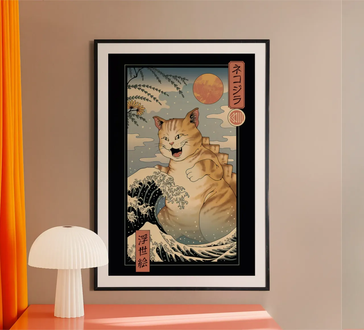 Vincent Trinidad - Catzilla Ukiyoe poster con telaio in alluminio da Robyn Santiago