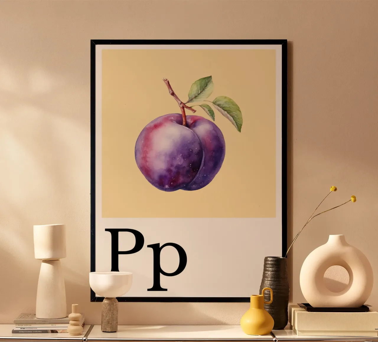 Buchstabe P - P wie Pflaume poster con telaio in alluminio da Grünkraftwerk