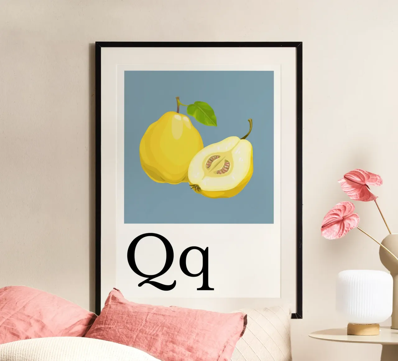 Buchstabe Q - Q wie Quitte poster con telaio in alluminio da Grünkraftwerk