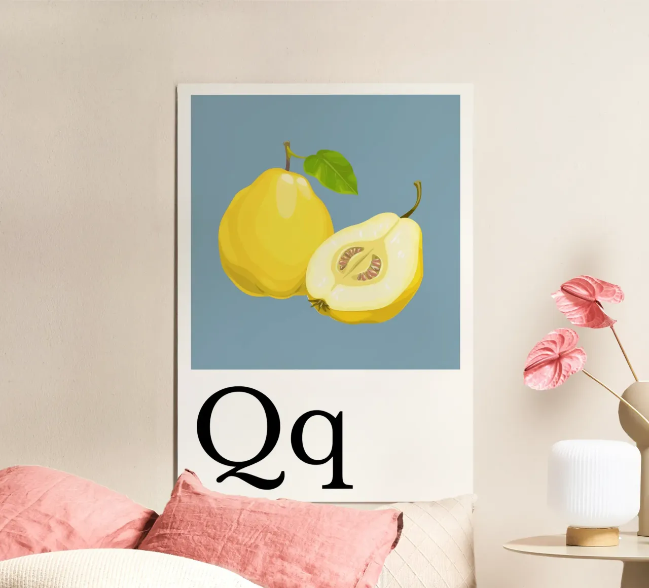 Buchstabe Q - Q wie Quitte poster con telaio in alluminio da Grünkraftwerk
