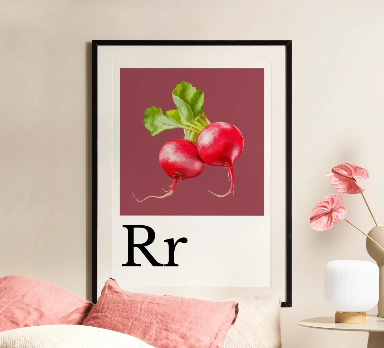 Buchstabe R - R wie Radieschen poster con telaio in alluminio da Grünkraftwerk