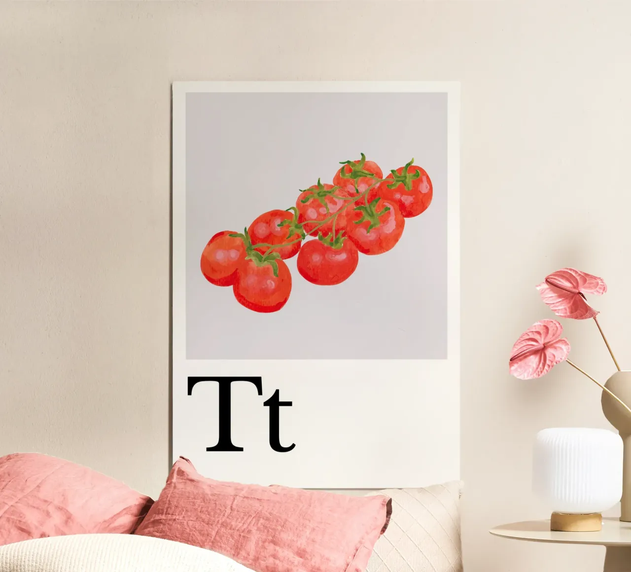 Buchstabe T - T wie Tomate poster con telaio in alluminio da Grünkraftwerk
