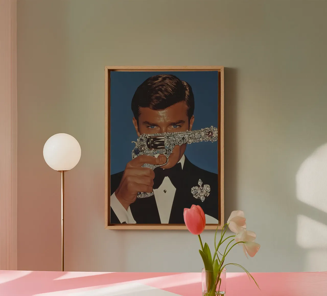 Roger Moore tela con Cornice a cassetta da Low poly art