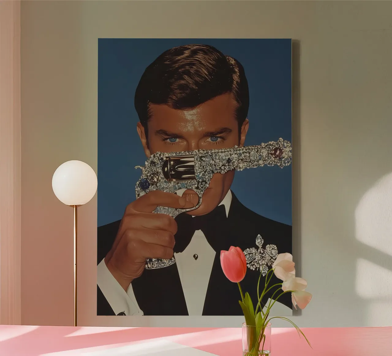Roger Moore tela con Cornice a cassetta da Low poly art