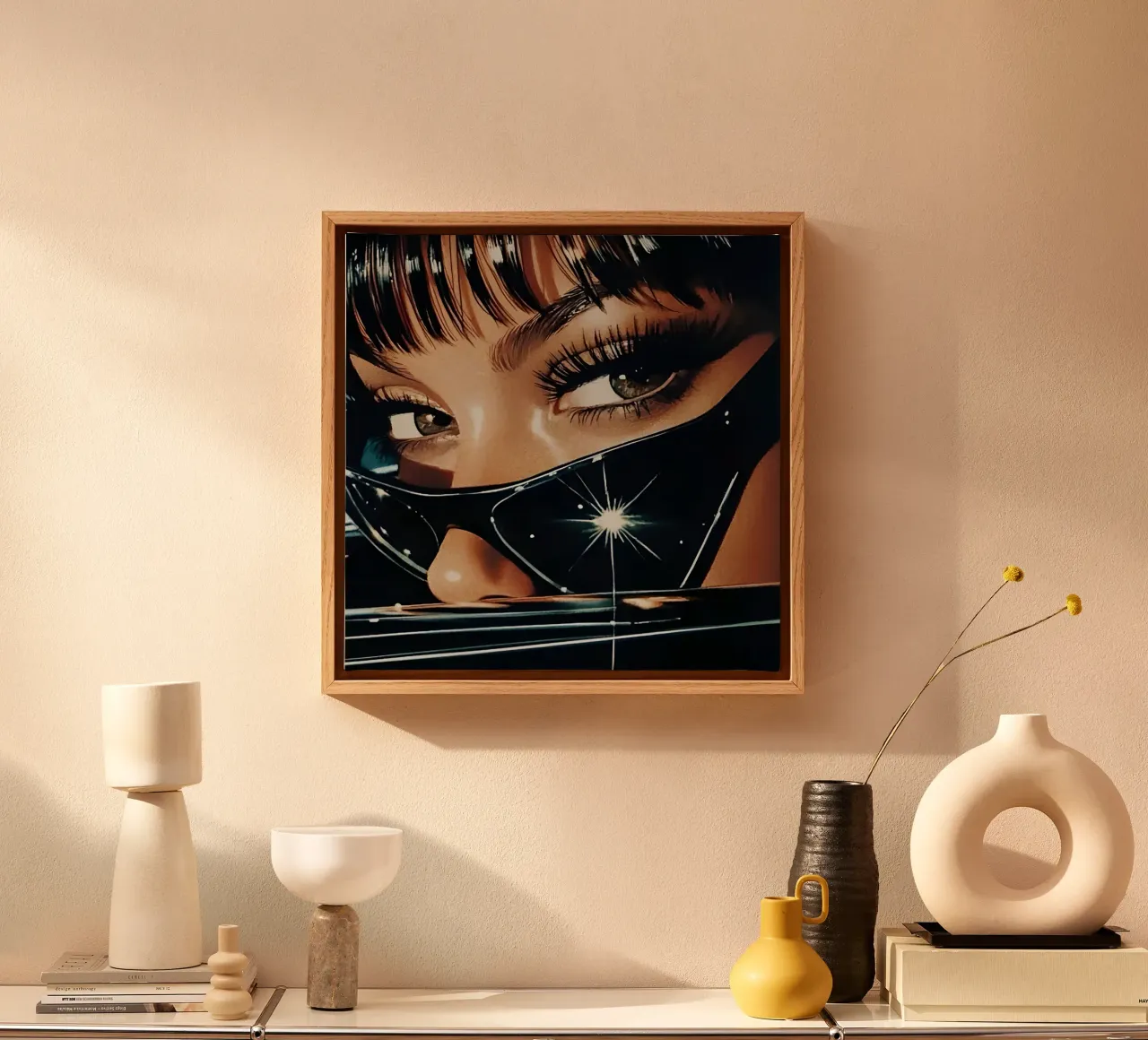 A close-up portrait of a woman tela con Cornice a cassetta da Low poly art