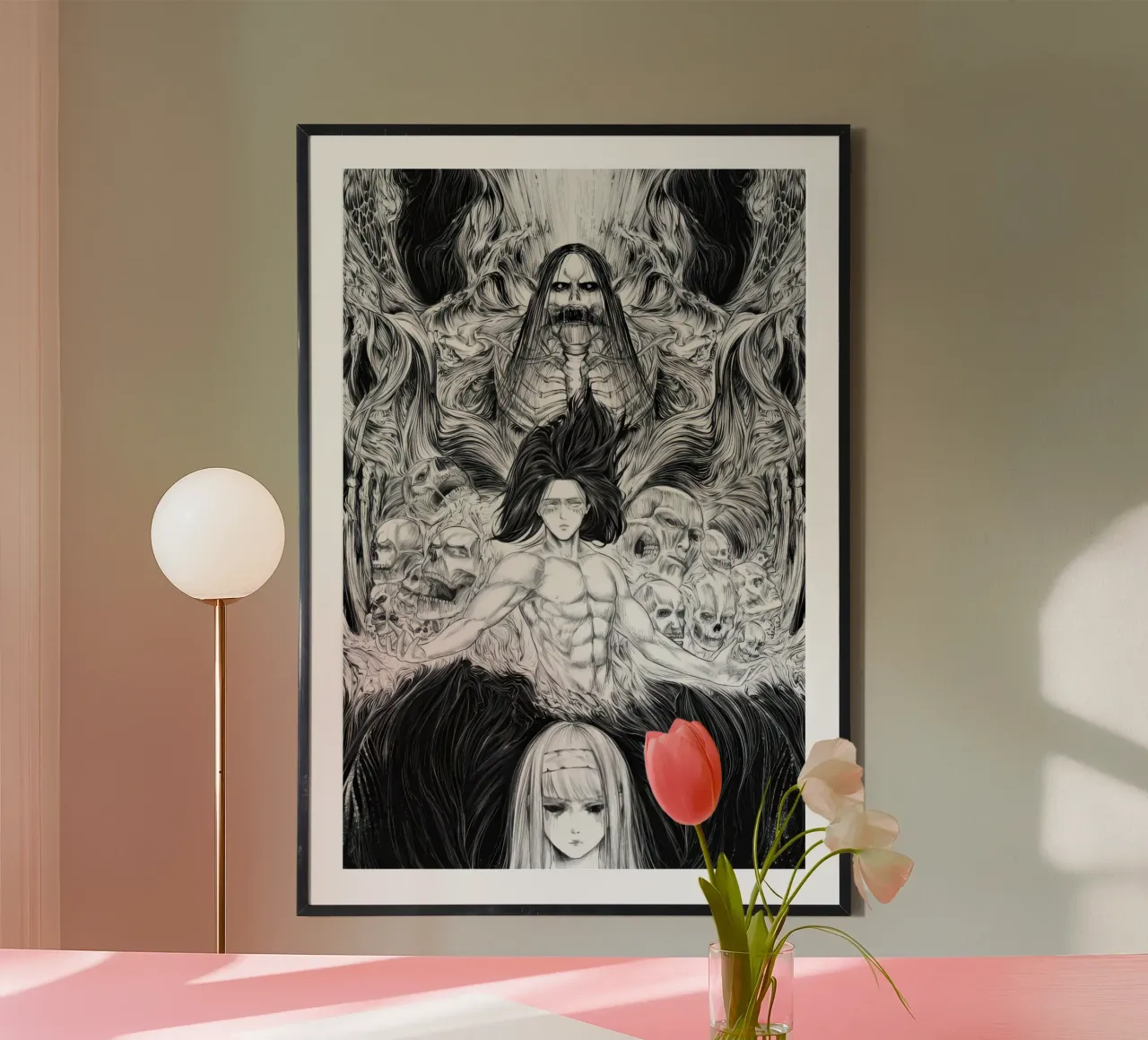Stampa d'arte Eren Yeager Ymir poster con telaio in legno da Junior Harrington