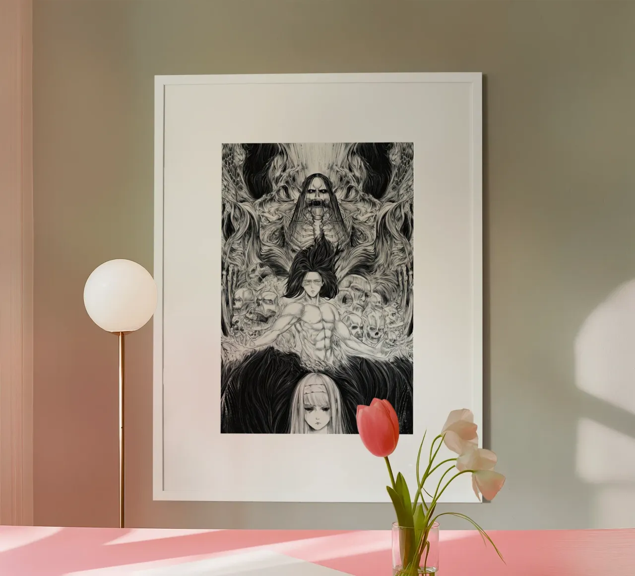 Stampa d'arte Eren Yeager Ymir poster con telaio in legno da Junior Harrington