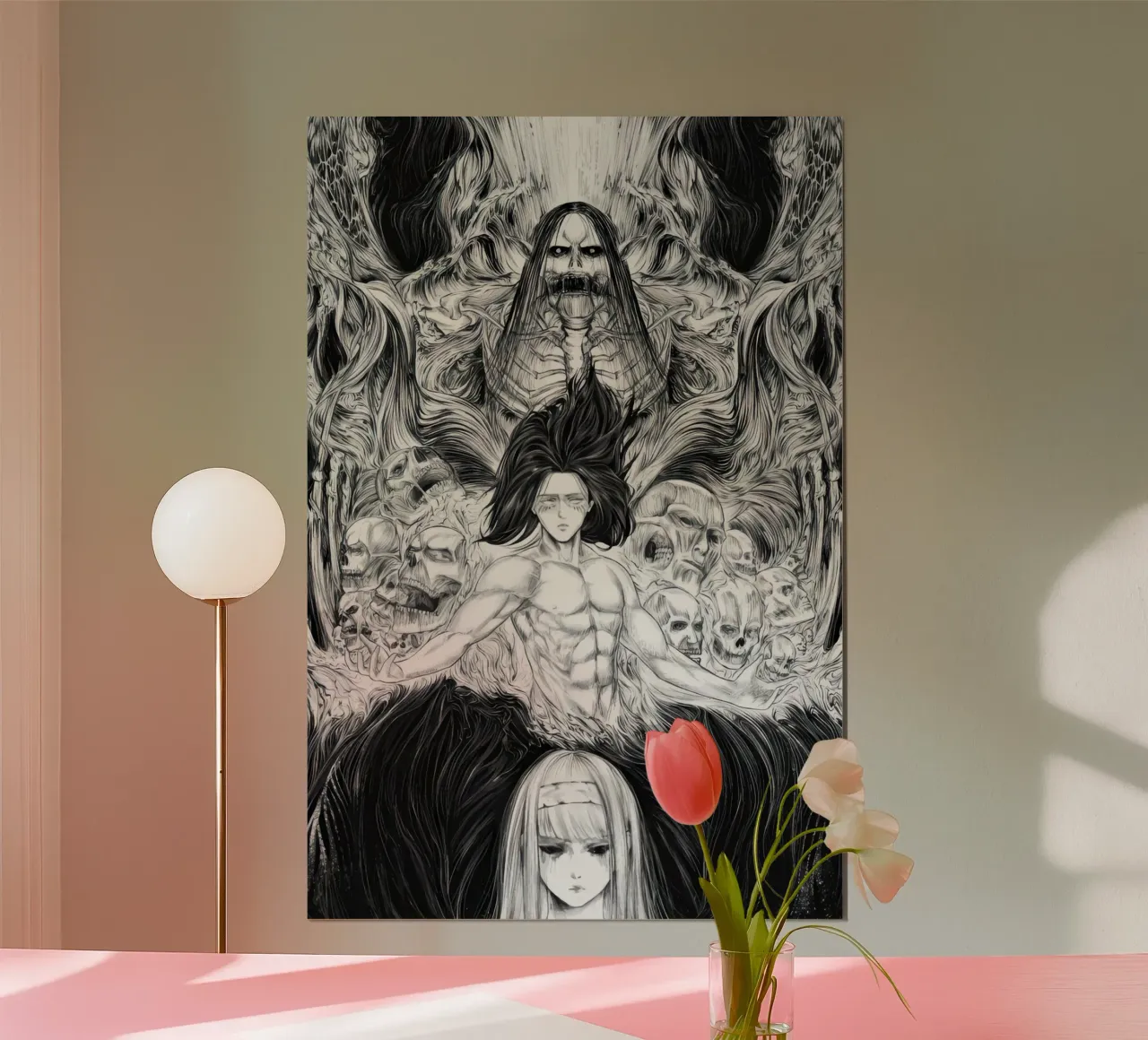 Stampa d'arte Eren Yeager Ymir poster con telaio in legno da Junior Harrington