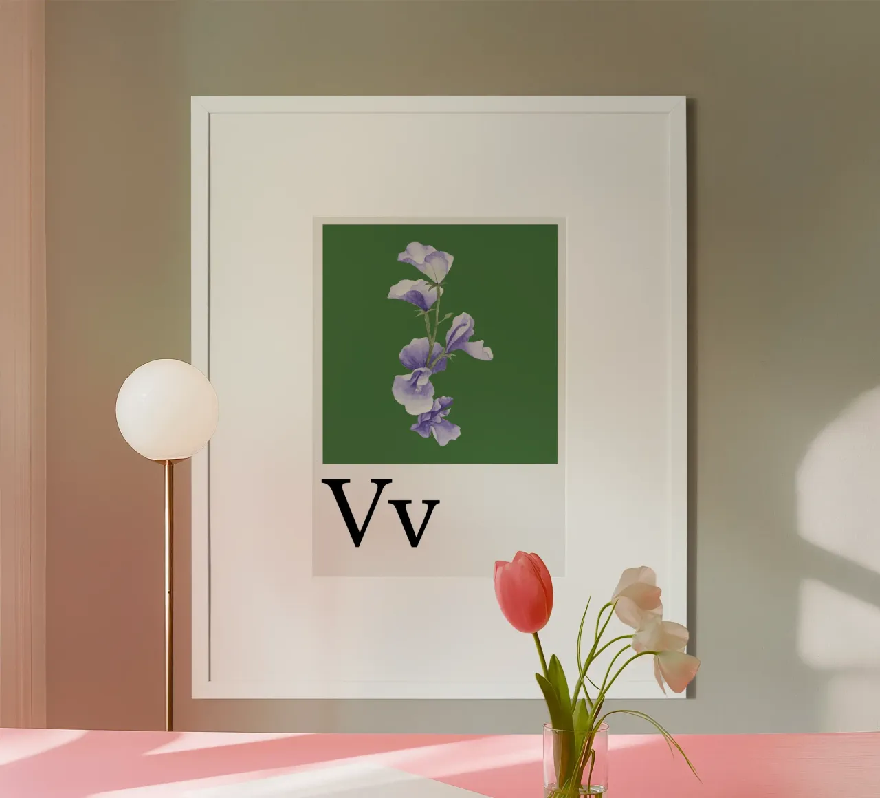 Buchstabe V - V wie Veilchen poster con telaio in legno da Grünkraftwerk