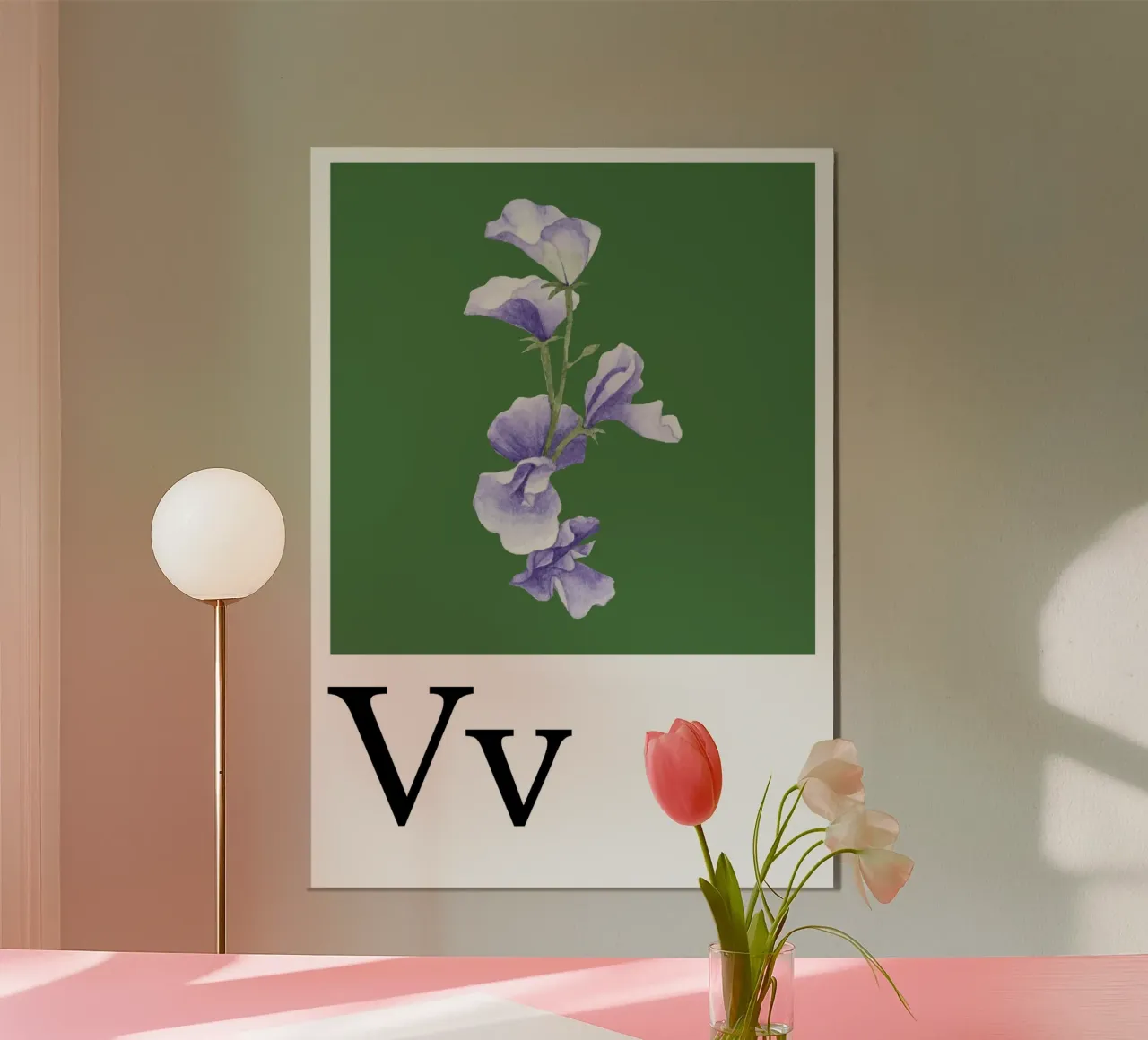 Buchstabe V - V wie Veilchen poster con telaio in legno da Grünkraftwerk