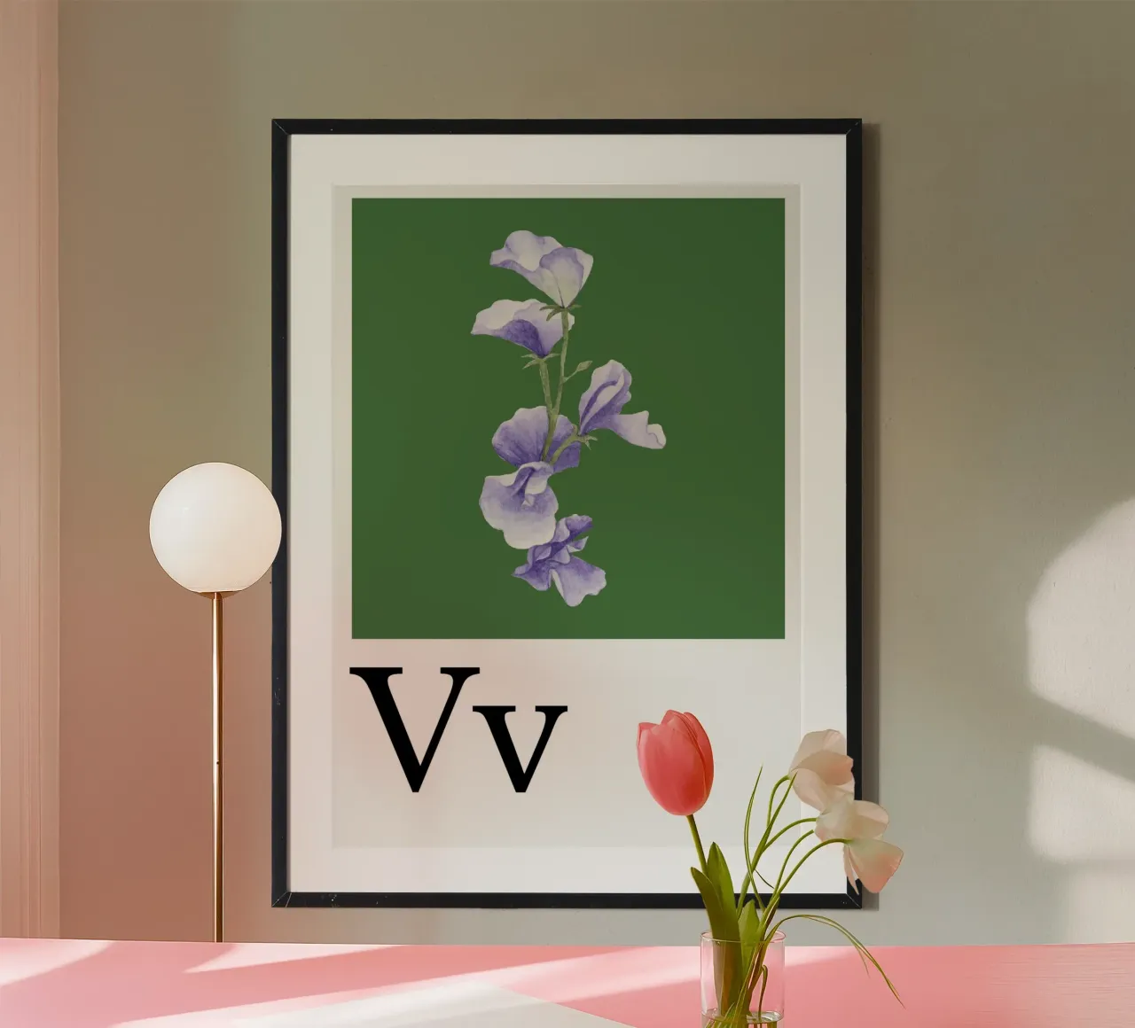 Buchstabe V - V wie Veilchen poster con telaio in legno da Grünkraftwerk