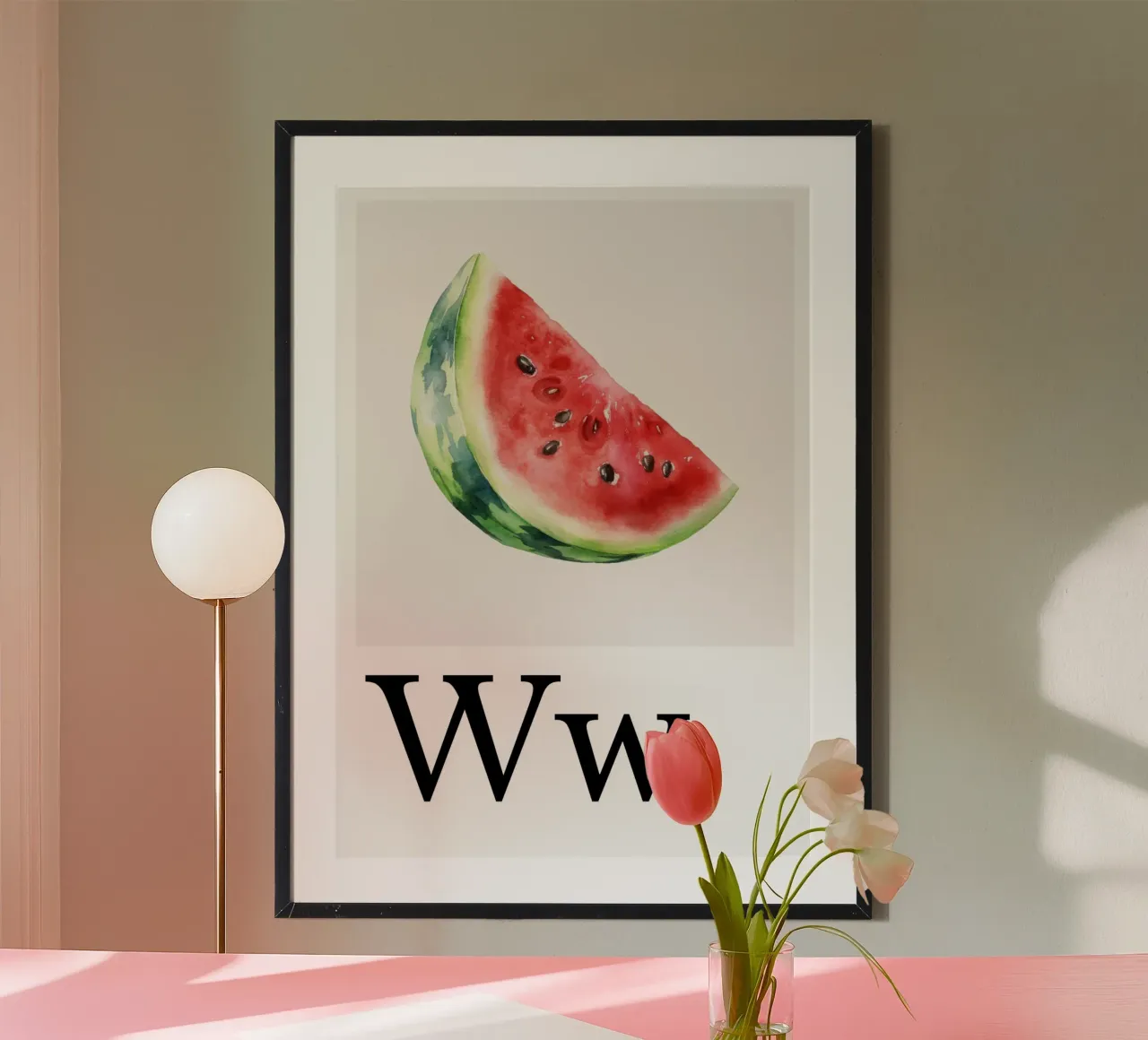 Buchstabe W - W wie Wassermelone poster con telaio in alluminio da Grünkraftwerk
