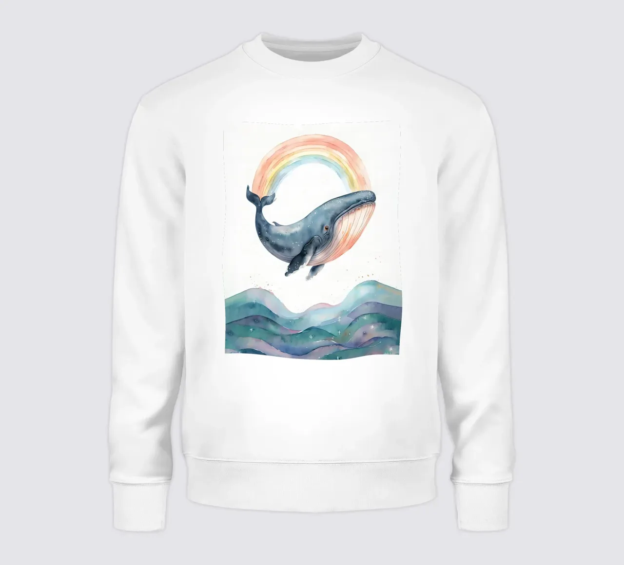 Balena acquerellata con arcobaleno felpa da 🐹 BABY ART PRINTS