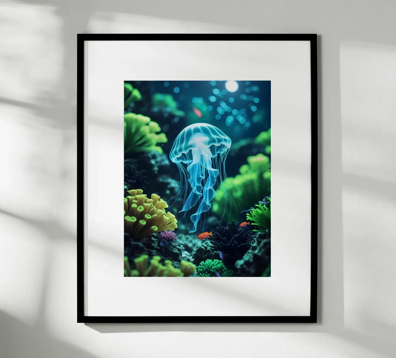✨🪼 Kristalltrieb ✦ Blaue Qualle in stillen Gewässern 🌙 Poster mit Aluminium Rahmen von LUMAQUA STUDIO