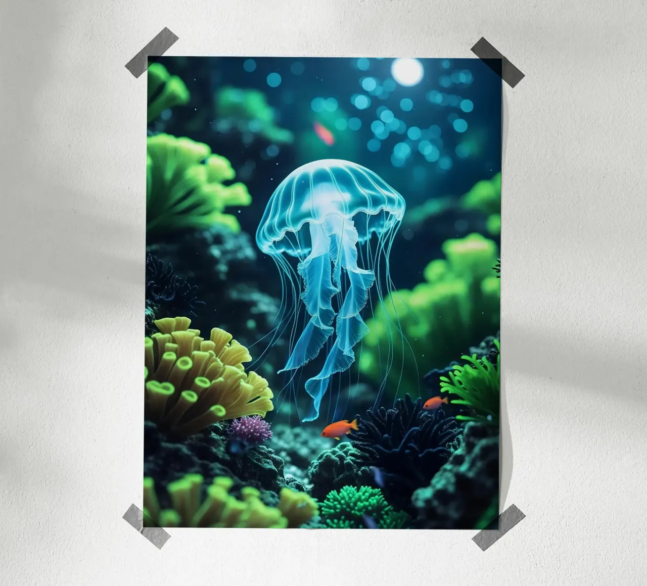 ✨🪼 Kristalltrieb ✦ Blaue Qualle in stillen Gewässern 🌙 Poster mit Aluminium Rahmen von LUMAQUA STUDIO